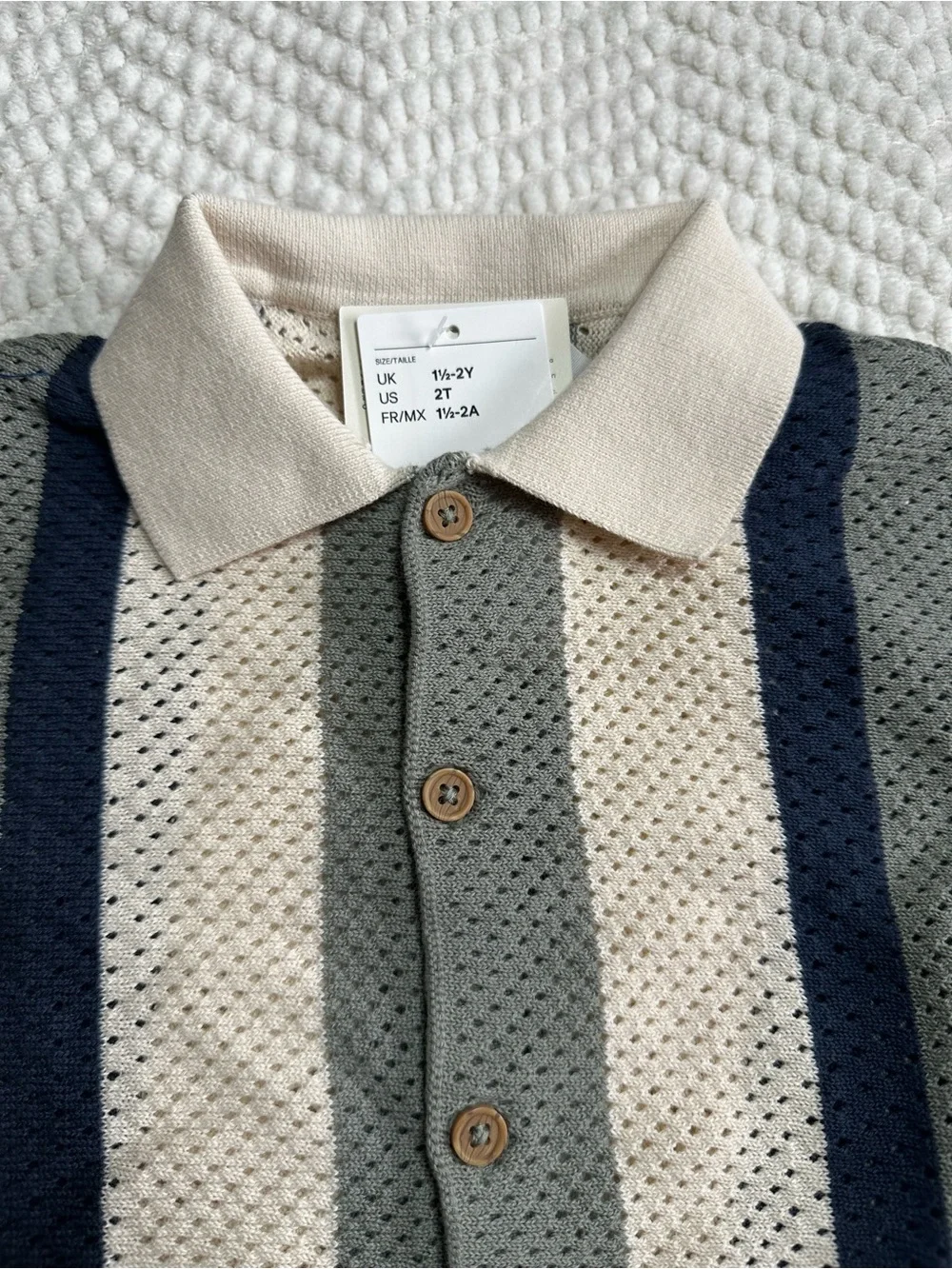 NEW H&M Striped Mesh Knit Polo & Shorts Set — Beige , Olive, Navy - 2T
